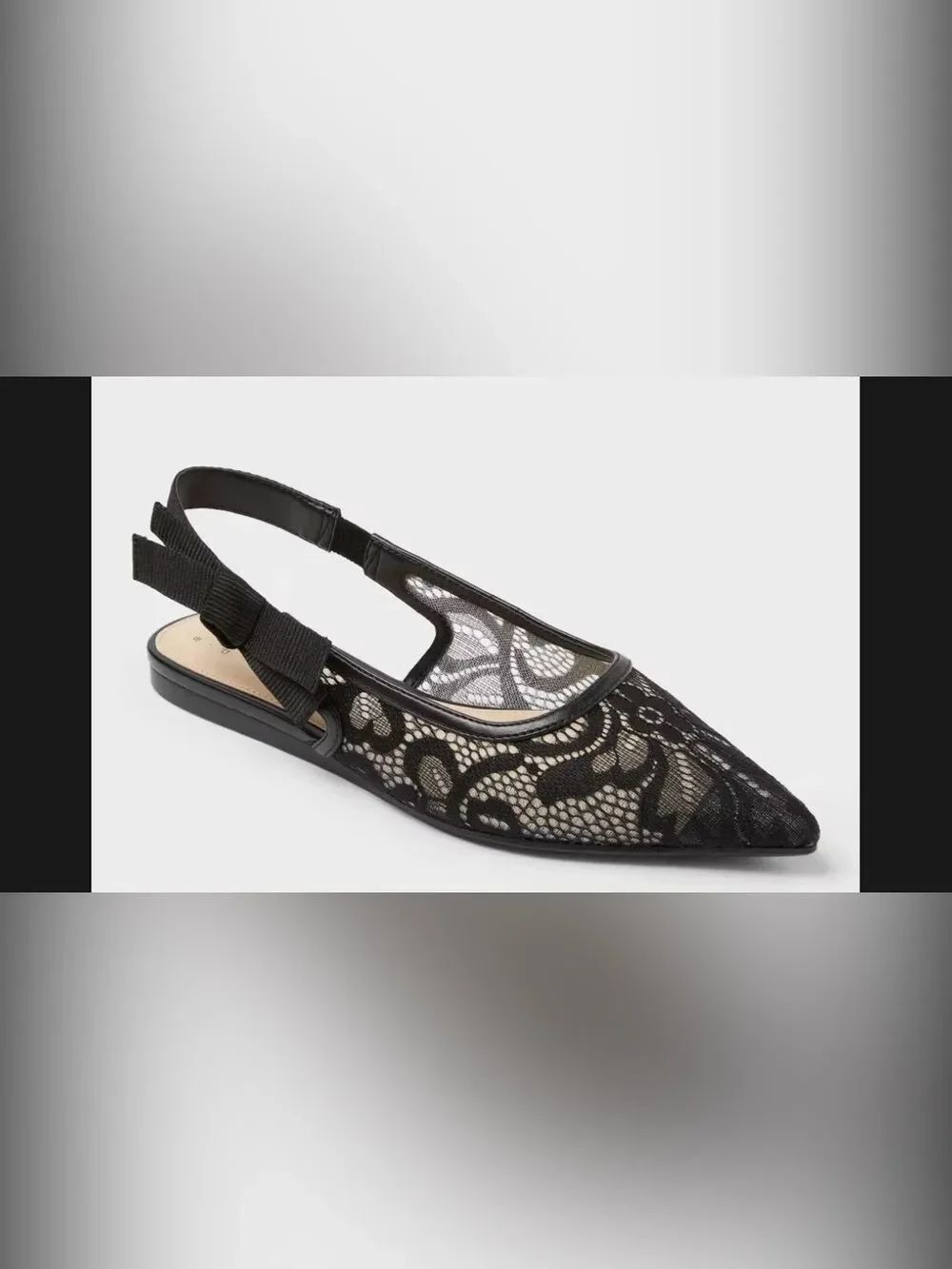 Women's London Lace Sling Back Bow Flats - A New Day Black